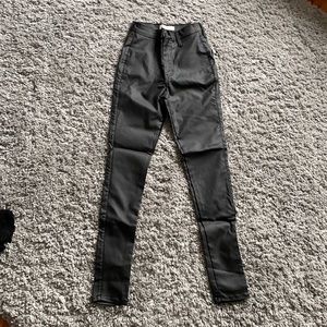 Vibrant Miu leather look jeans.